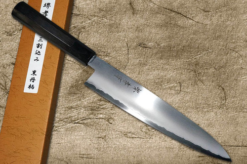 Sakai Takayuki Ginsan Warikomi Silver-3 Ebony Gyuto - stainless Japanese chef knife with ebony handle
